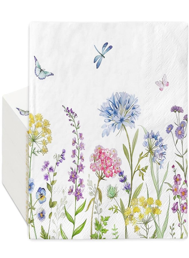 JarThenaAMCS 50Pcs Floral Paper Napkin Watercolor Pastel Flower Butterfly Luncheon Napkin Spring Dessert Dinner Hand Napkin for Wedding Baby Bridal Shower Birthday - Image 1